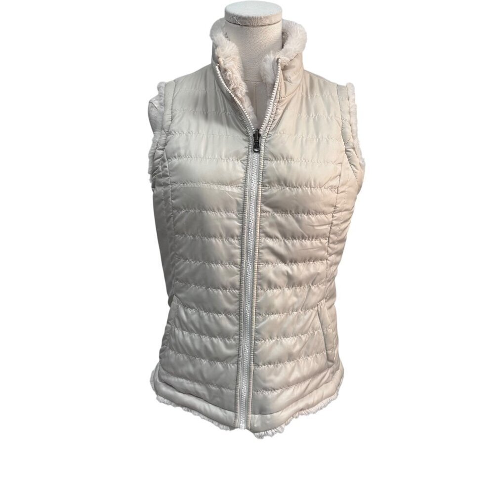 Reversible Faux Fur & Puffer Vest – Cream/White – Women’s Size S (estimated)